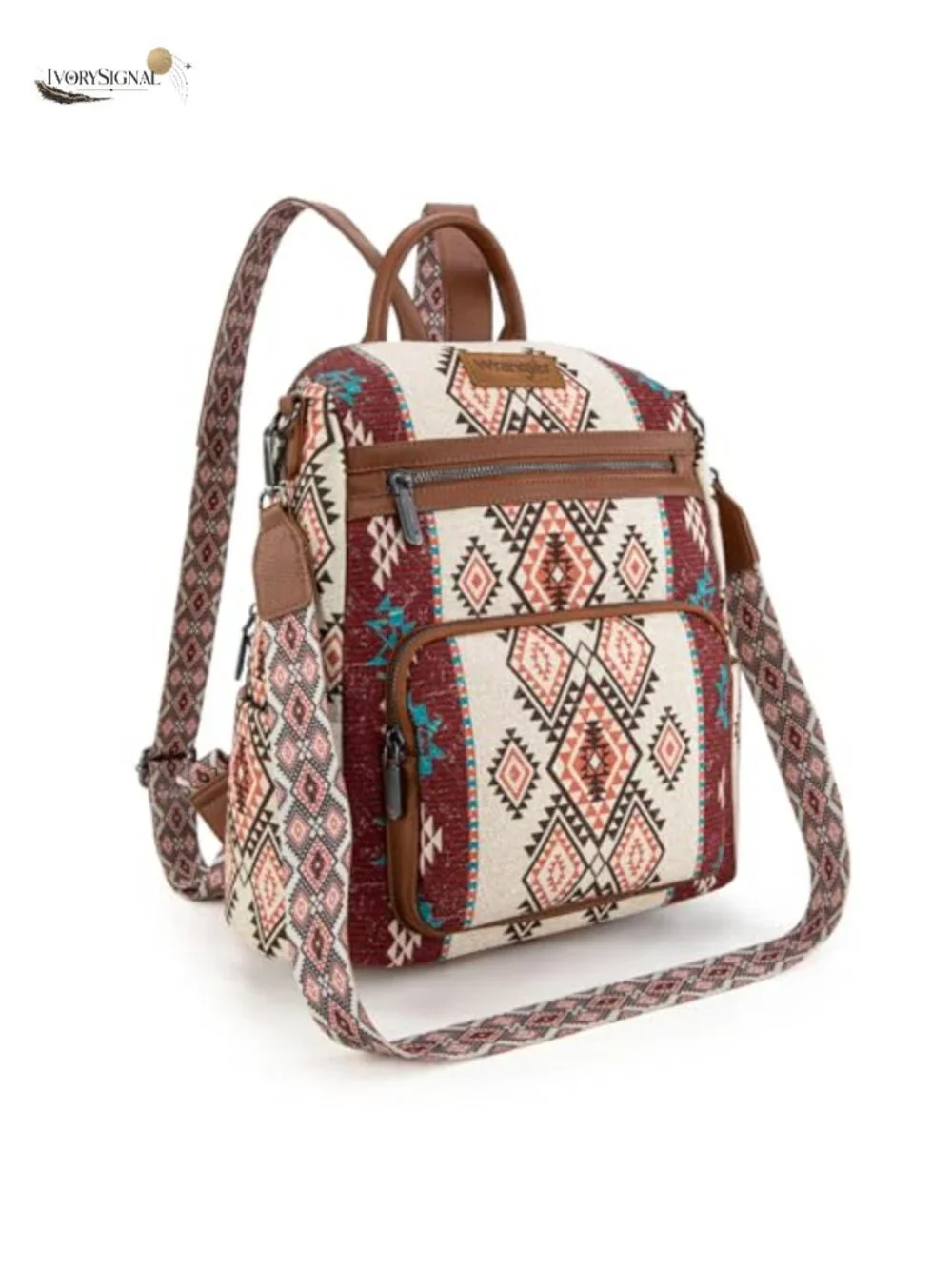 Convertible Backpack Purse with Aztec Embroidery, Hidden Pocket, Multi-Pocket